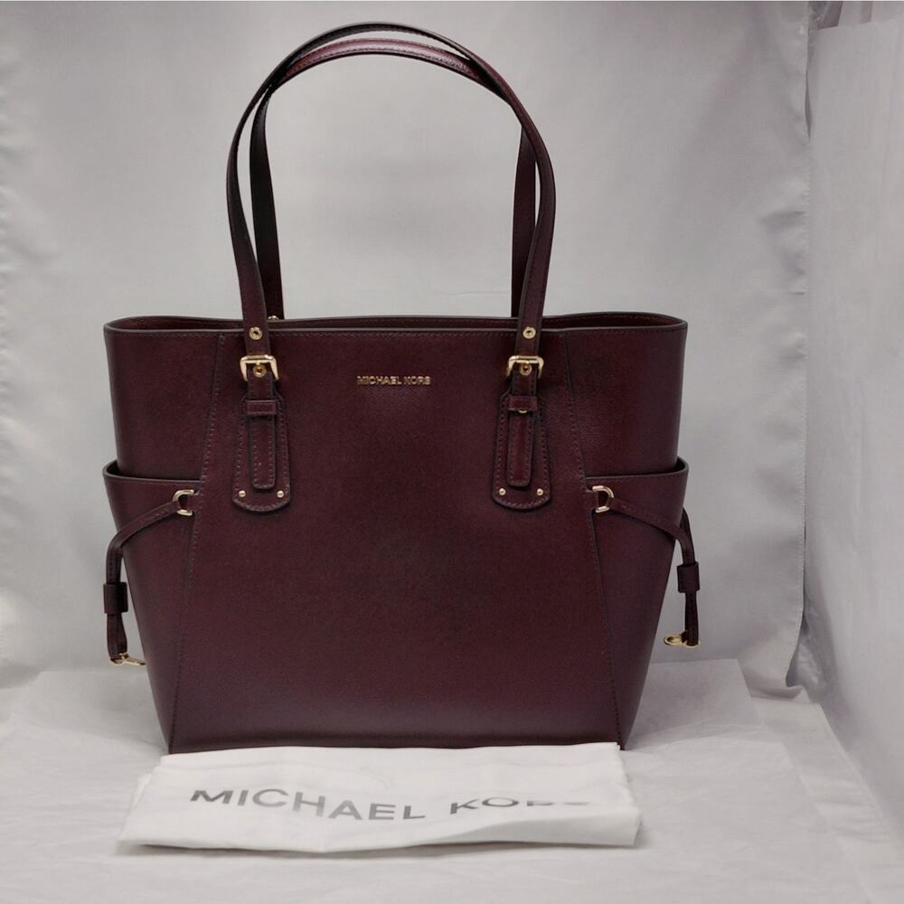 Michael Kors Womens Voyager Tote Bag Brown Leather Classic Shoulder Work Luxury - Picture 2 of 11